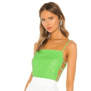 Revolve Superdown Kait Cut Out Cami Top in Lime Sequin